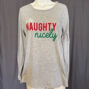 Gray Long Sleeve Shirt with Naughty Nicely Print